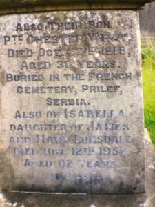 Family headstone Private Chester Wray Lonsdale